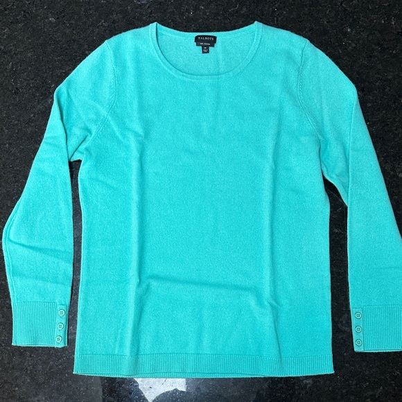 Talbots Women's Size‎ M Turquoise Crew Neck Sweater Pure Cashmere Buttons - Picture 1 of 3